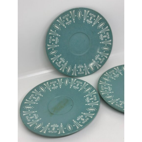 VTG Boontonware Saucer Plates Turquoise White Mid-Century USA Plastic 6" Set 3 - Picture 2 of 5